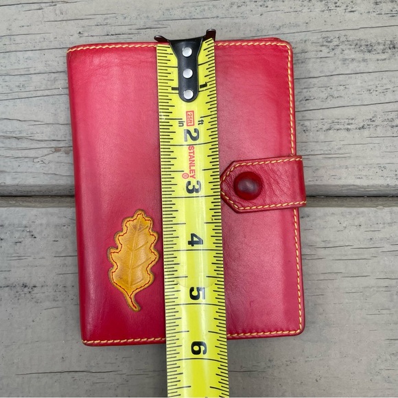 Ines De La Fressange Paris red leather wallet with yellow leaf stitched - Picture 16 of 16